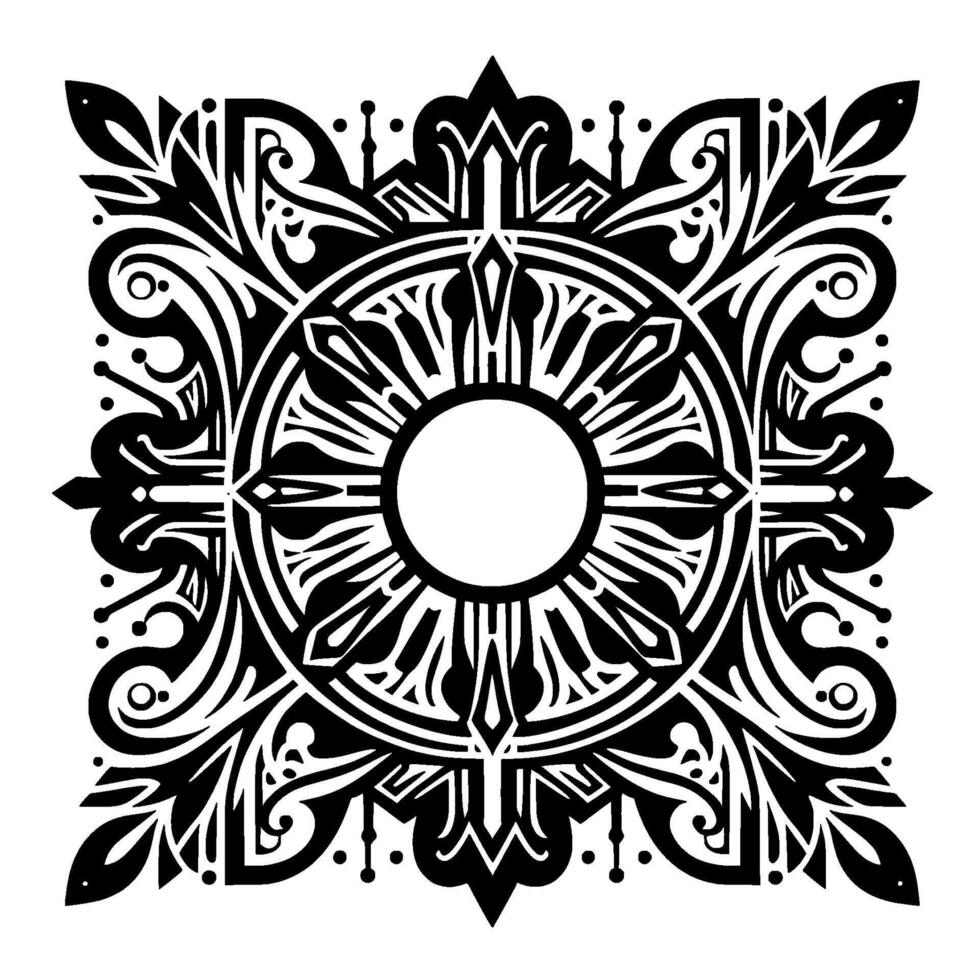 Ornate black white geometric mandala for print and pattern vector