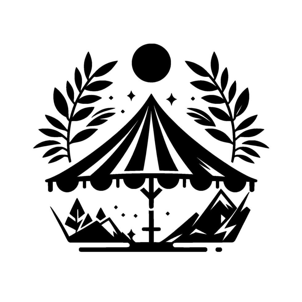 Elegant black white circus tent mountain illustration vector