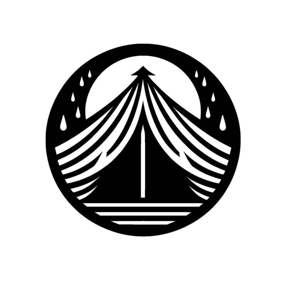 Black and white tent with rain drops, minimalist vector