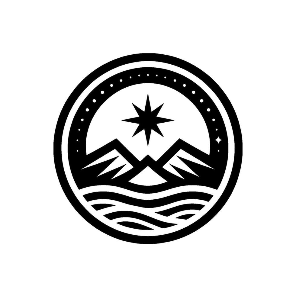 Mountain star , circle badge , black and white, simple, minimalist vector