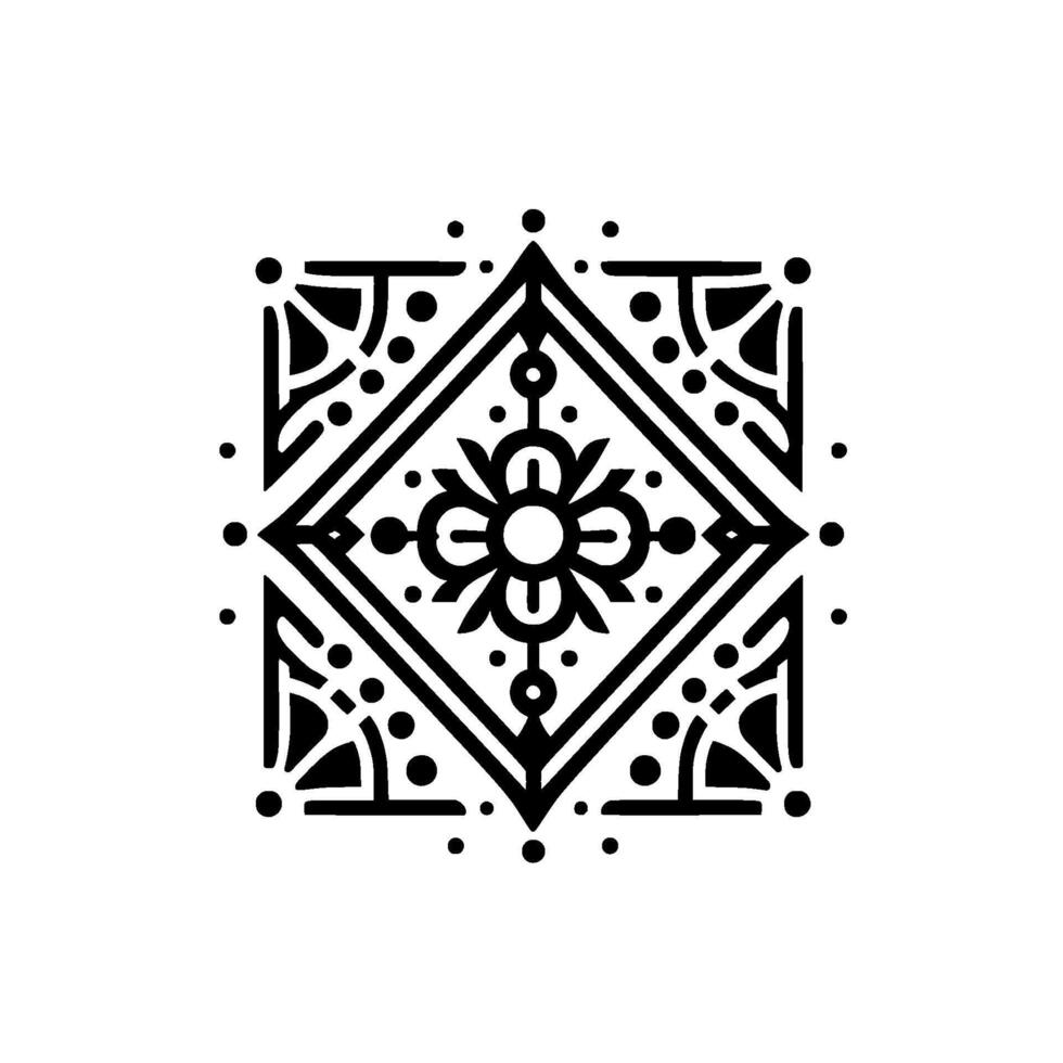 Ornamental black and white square floral element vector