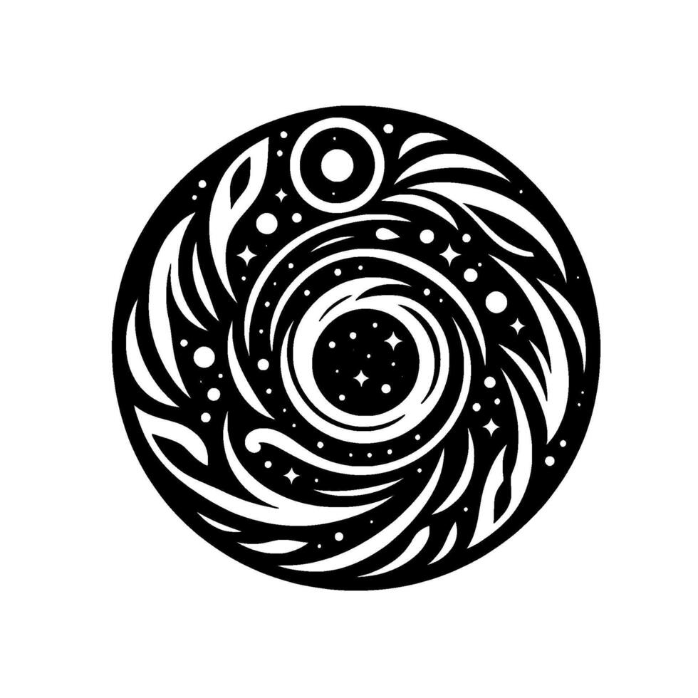 Celestial mandala black white swirl , cosmic art vector