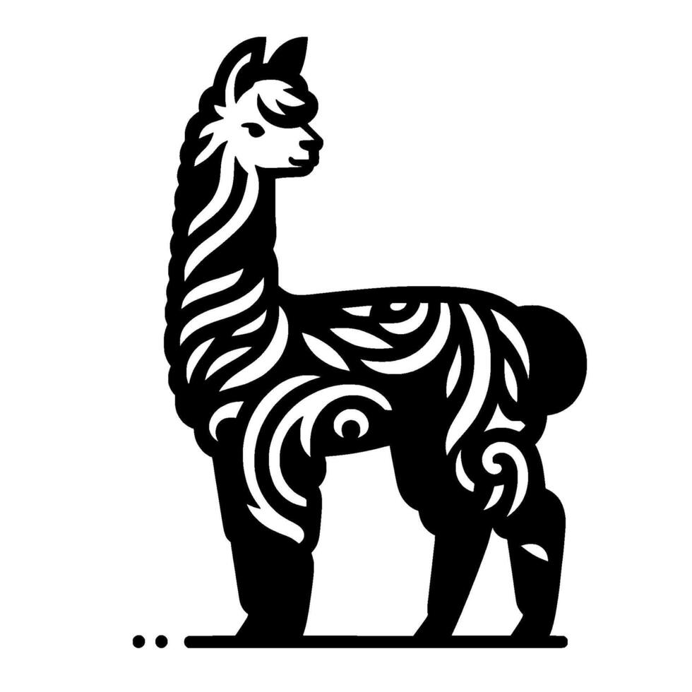 Elegant black white alpaca illustration art vector