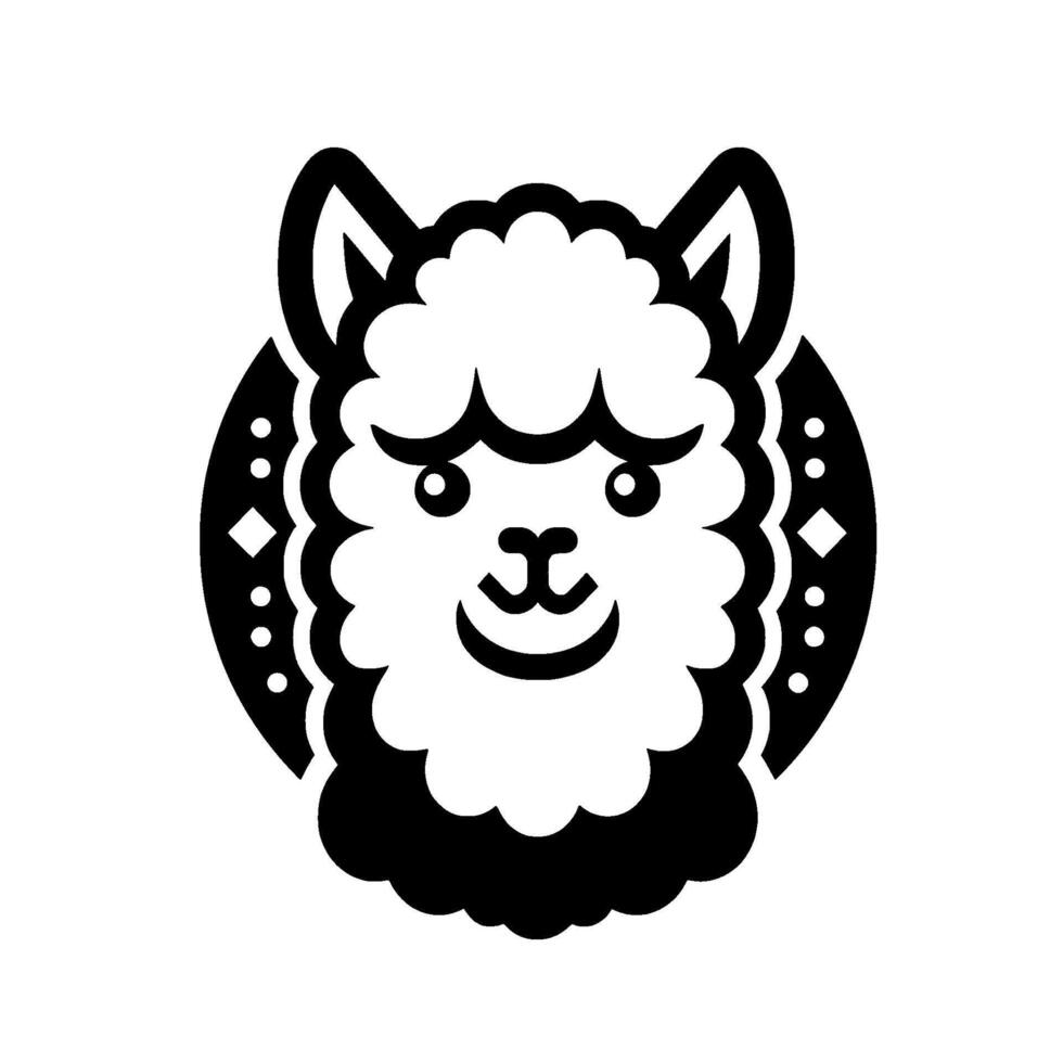 Cute alpaca head in black and white, minimalist vector