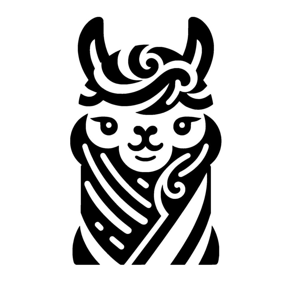 Black white decorative llama minimalist vector