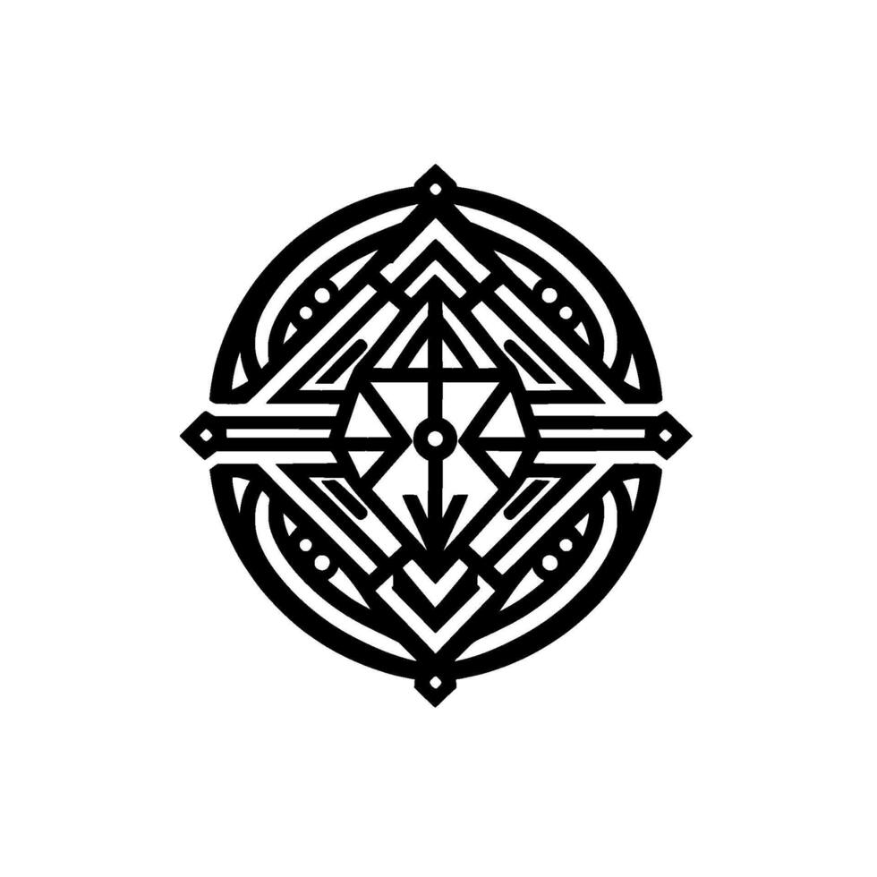 Geometric black mandala on white minimalist element vector