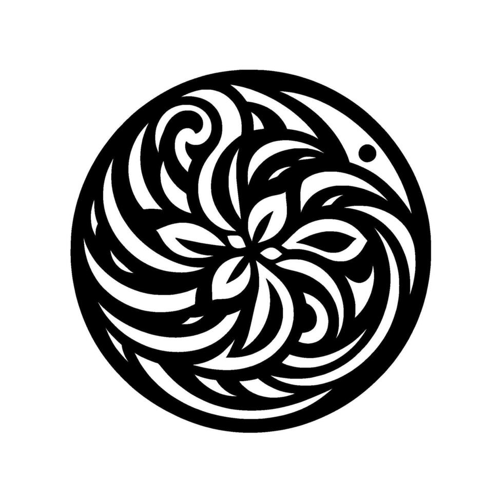 Circular black and white abstract floral on white background vector