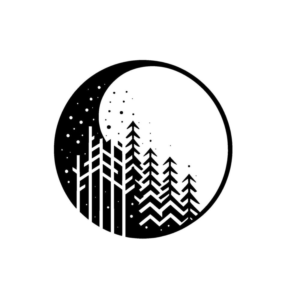 Minimalist forest and moon , black white vector