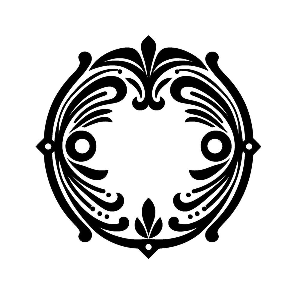 Elegant black white floral ornament, circular vector