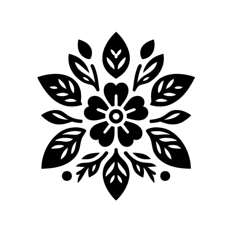 Black floral mandala on white background decorative silhouette vector