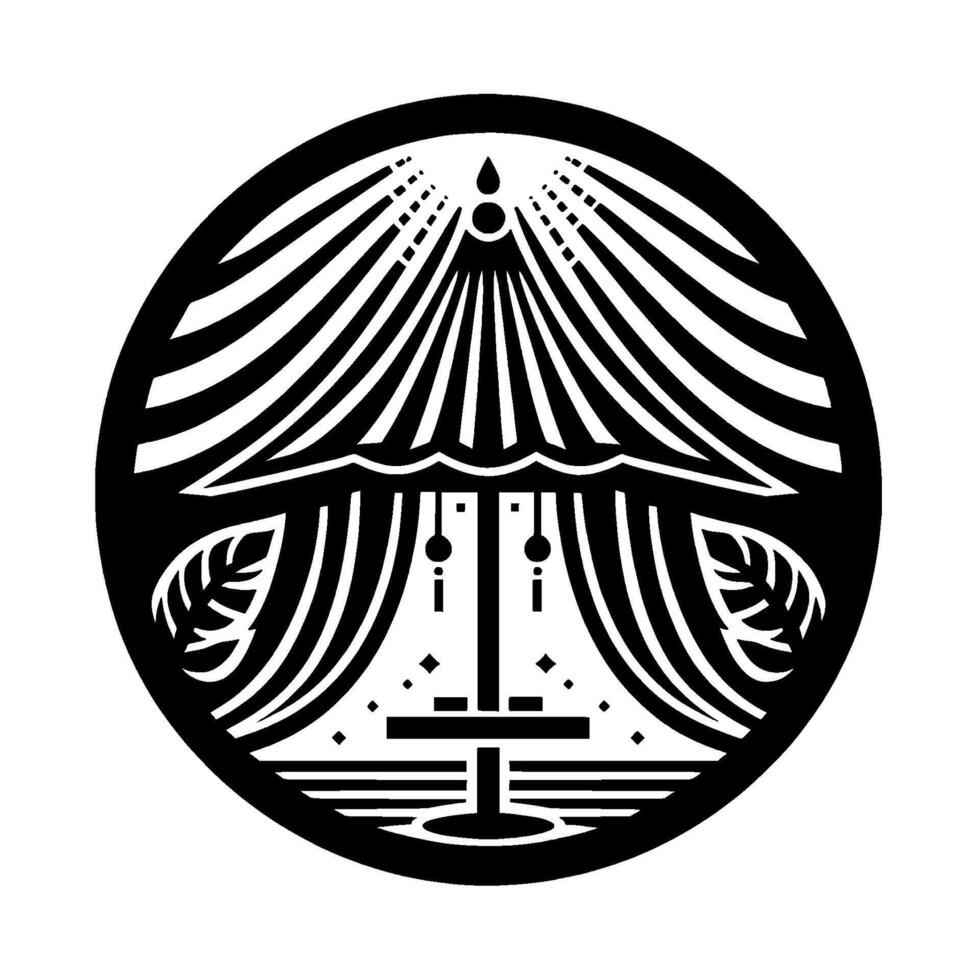 Black and white art deco umbrella table in circle vector