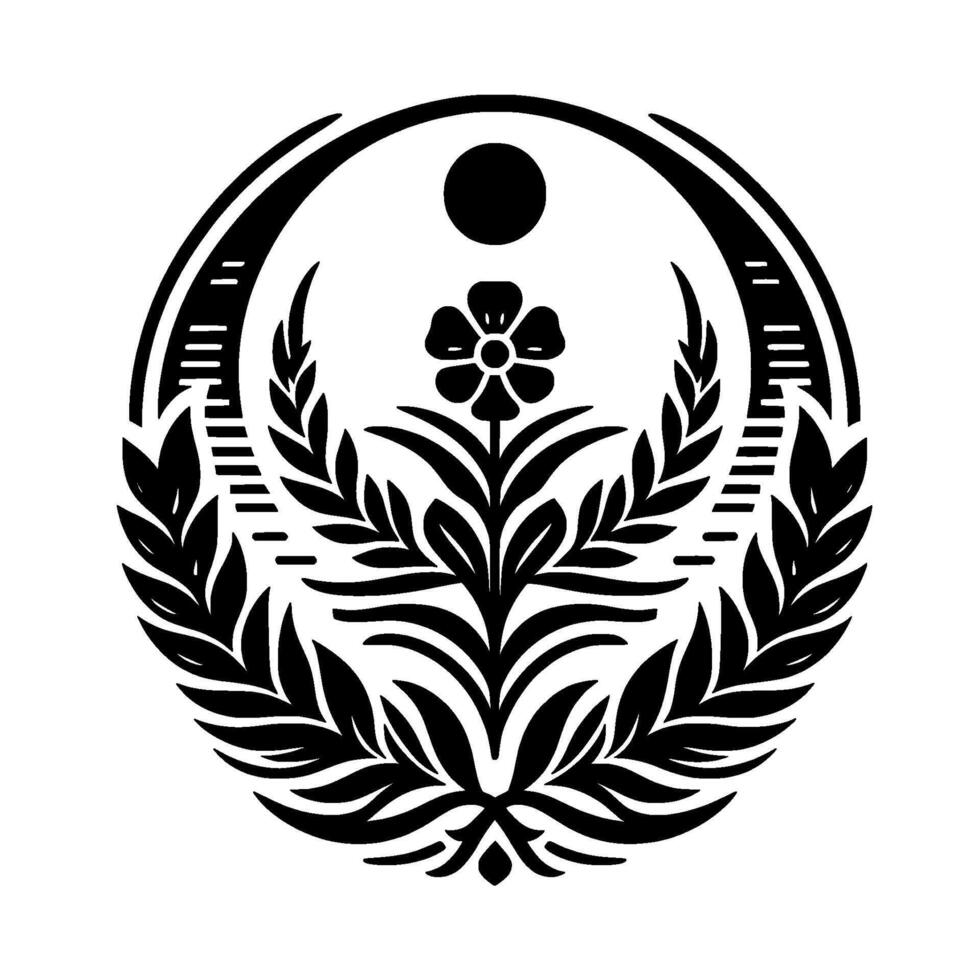 Minimalist floral crest in black and white, elegant vector