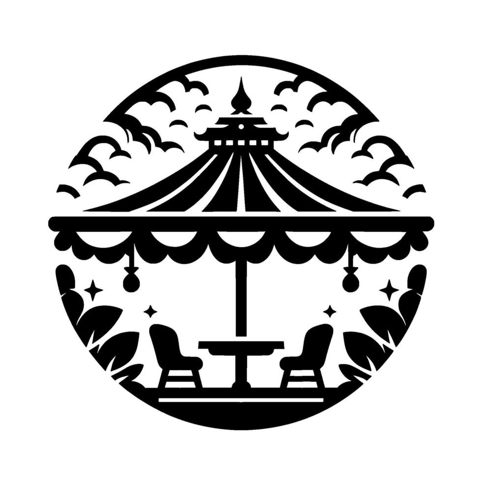 Black and white carousel scene in a circle illustration vector