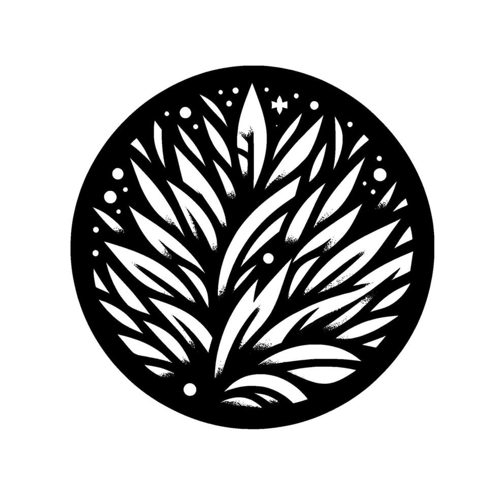 Geometric floral in a circle, black and white vector