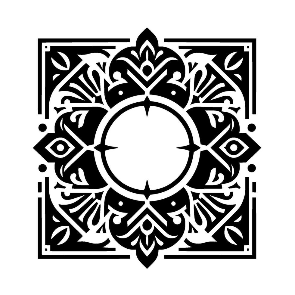 Elegant geometric floral ornament in black white vector