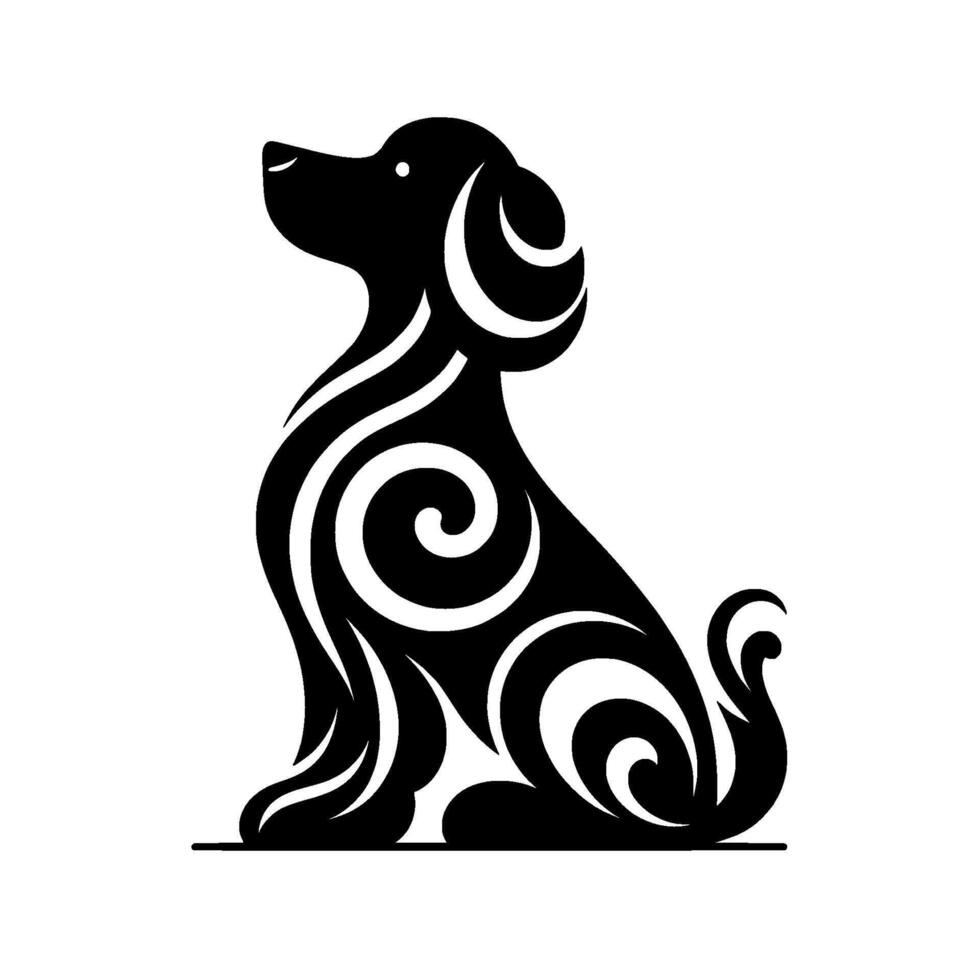 Black white dog elegant tribal style, minimalist vector