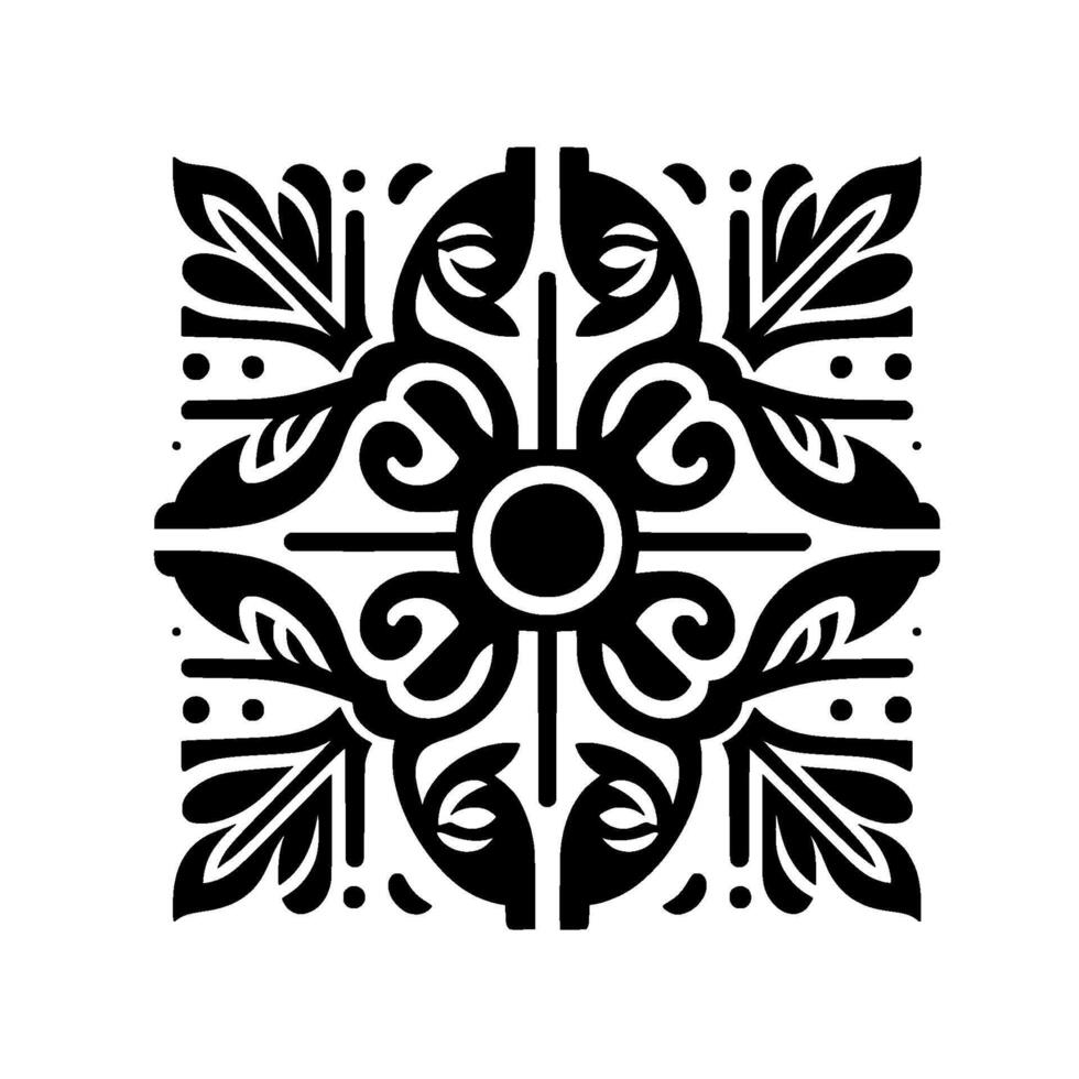 Symmetrical black and white floral pattern on white background vector