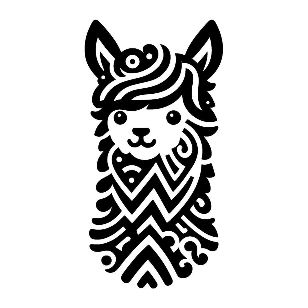 Whimsical alpaca black white illustration vector
