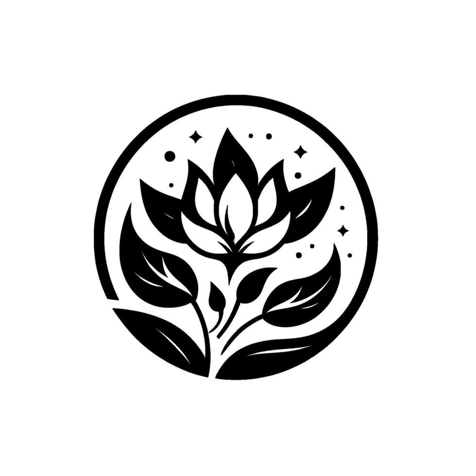 Minimalist lotus flower in circle, black white, calm vector