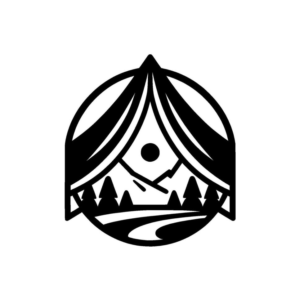 Camping adventure tent and mountain scenery in geometric style vector