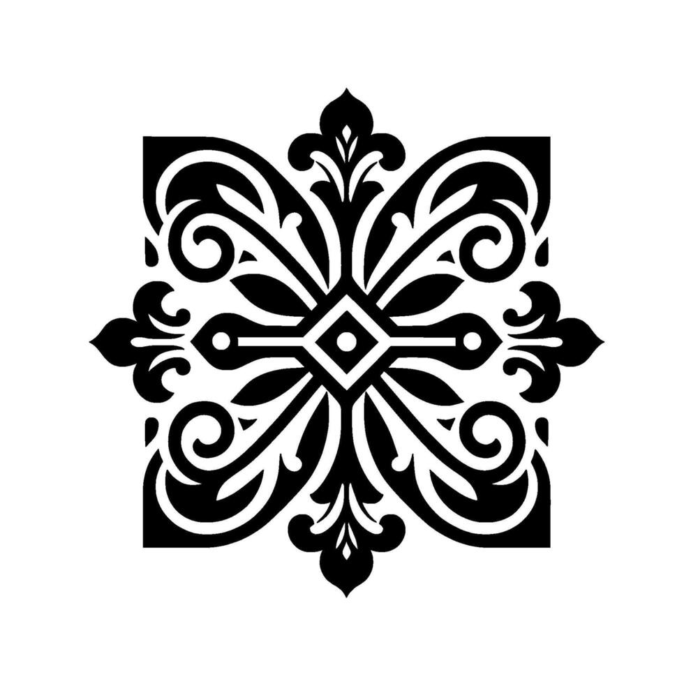 Ornate black and white floral pattern square vector