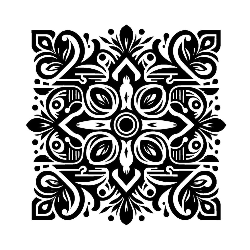 Black and white ornamental floral square , decorative illustration vector
