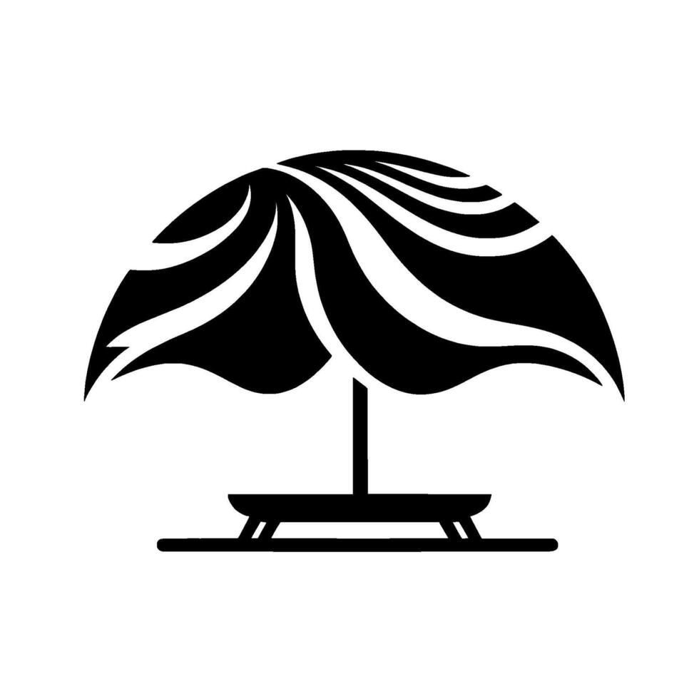 Minimalist beach umbrella and table silhouette, black and white vector