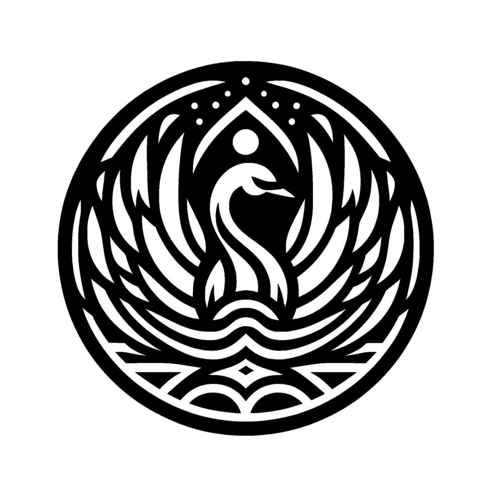 Elegant swan emblem circular black and white , minimalist vector