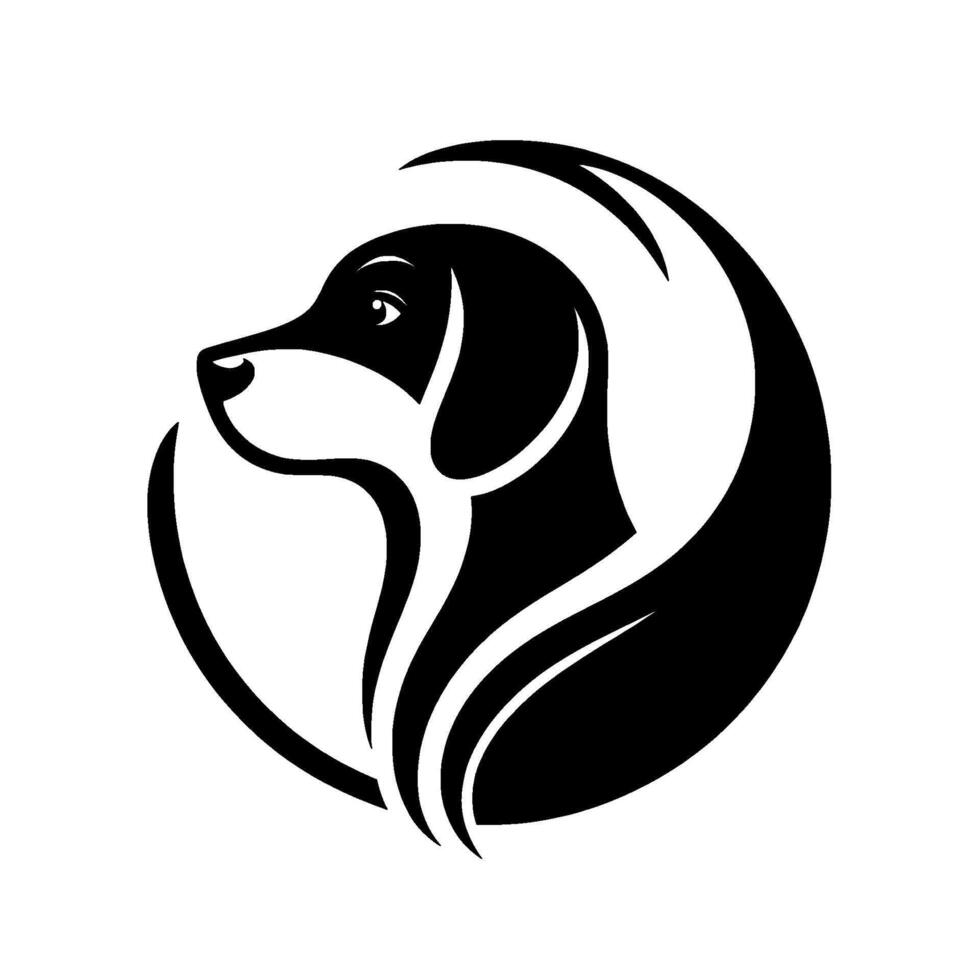 Minimalist dog in black and white, circle frame vector