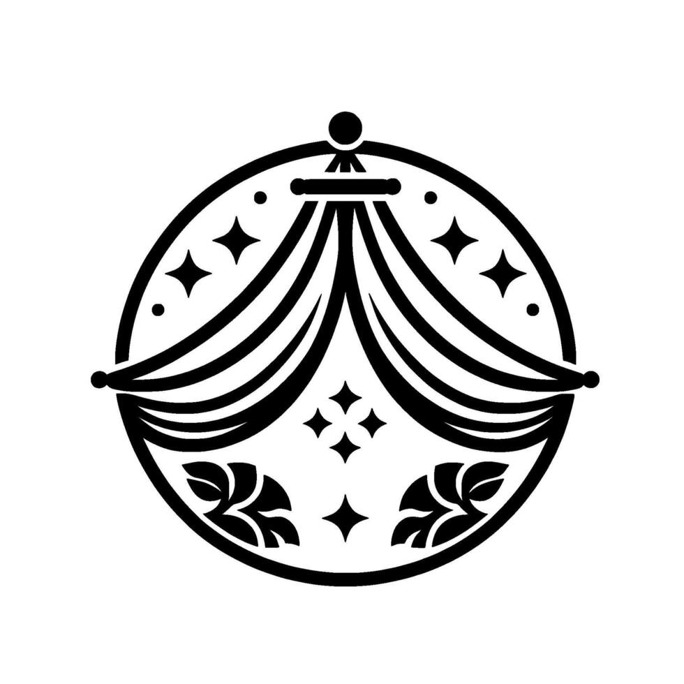 Elegant black white decorative emblem circle with stars, drapes floral accents vector