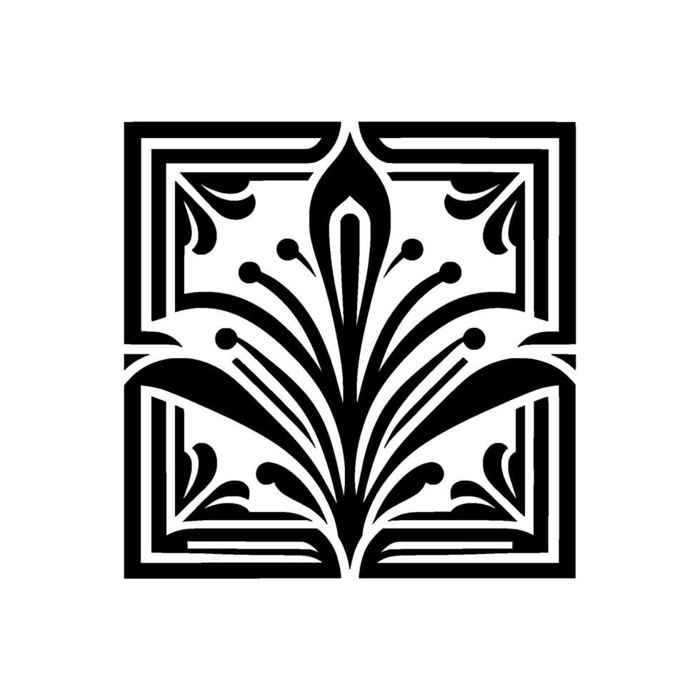 Art deco floral elegant black and white square ornament vector