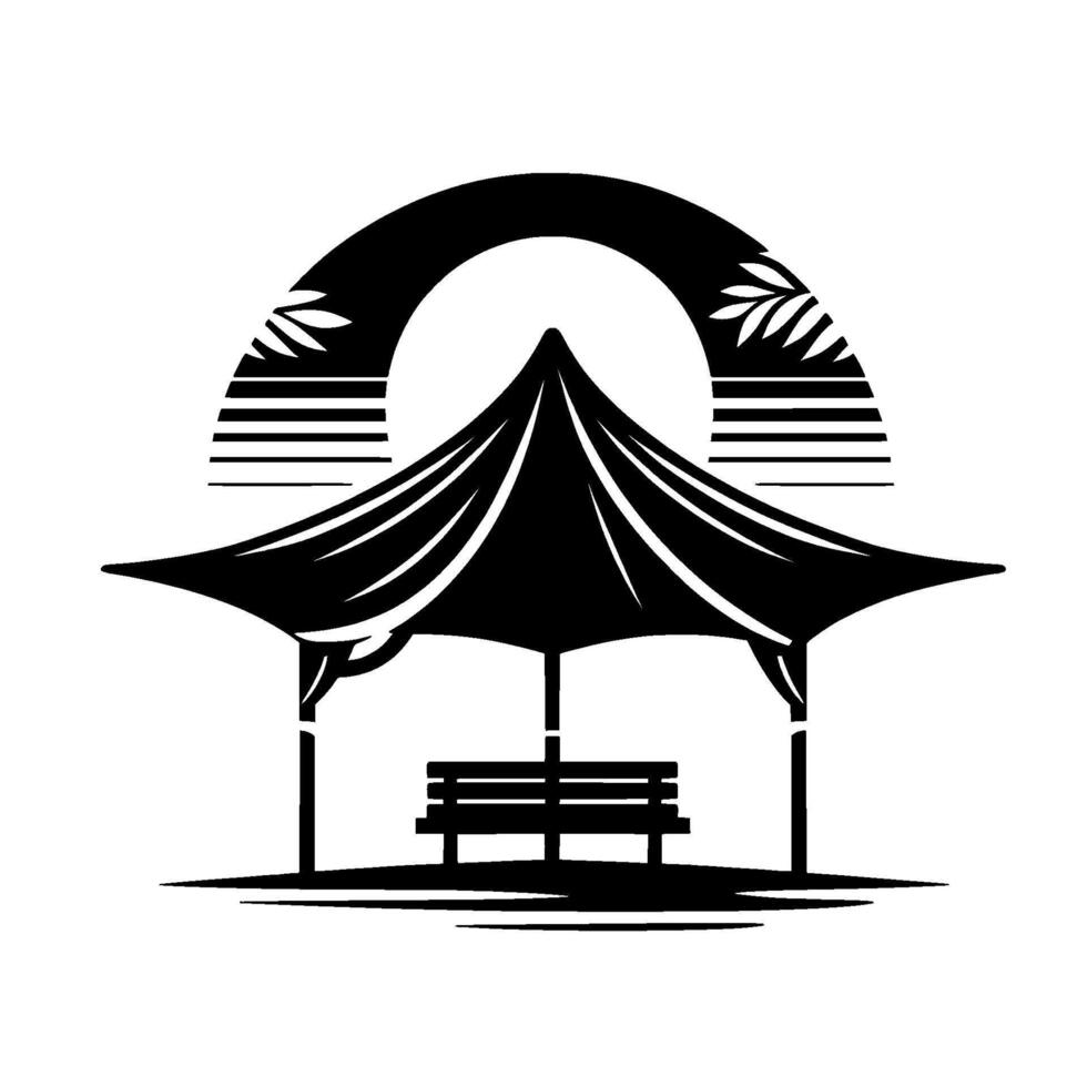 Abstract black white park shelter with palm frond arch vector