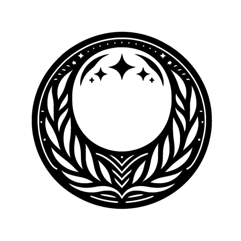 Elegant celestial crest black and white circle emblem vector