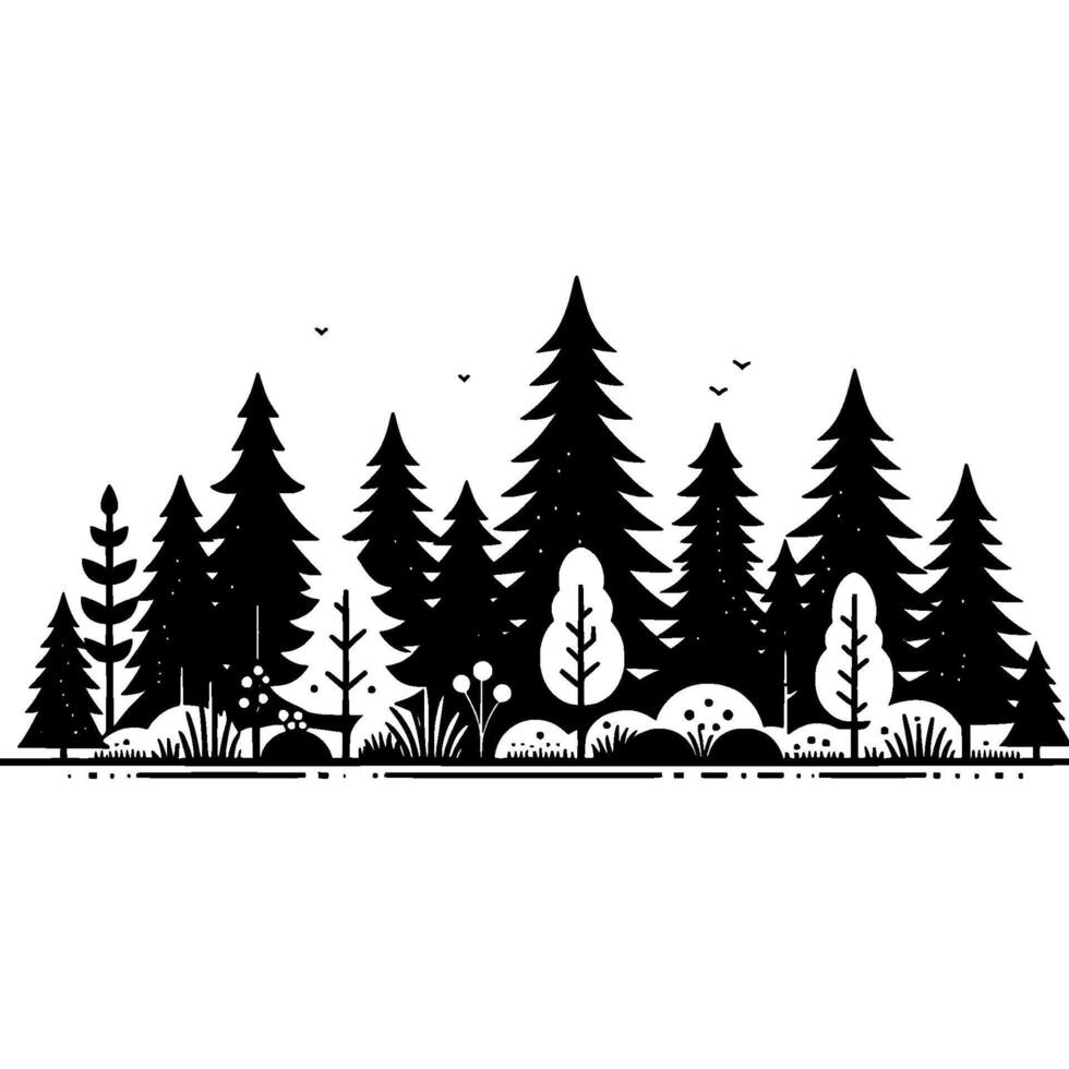 Minimalist forest silhouette in black and white vector