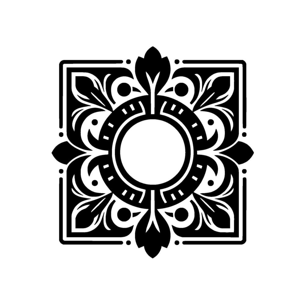 Black and white floral ornament, square , illustration vector