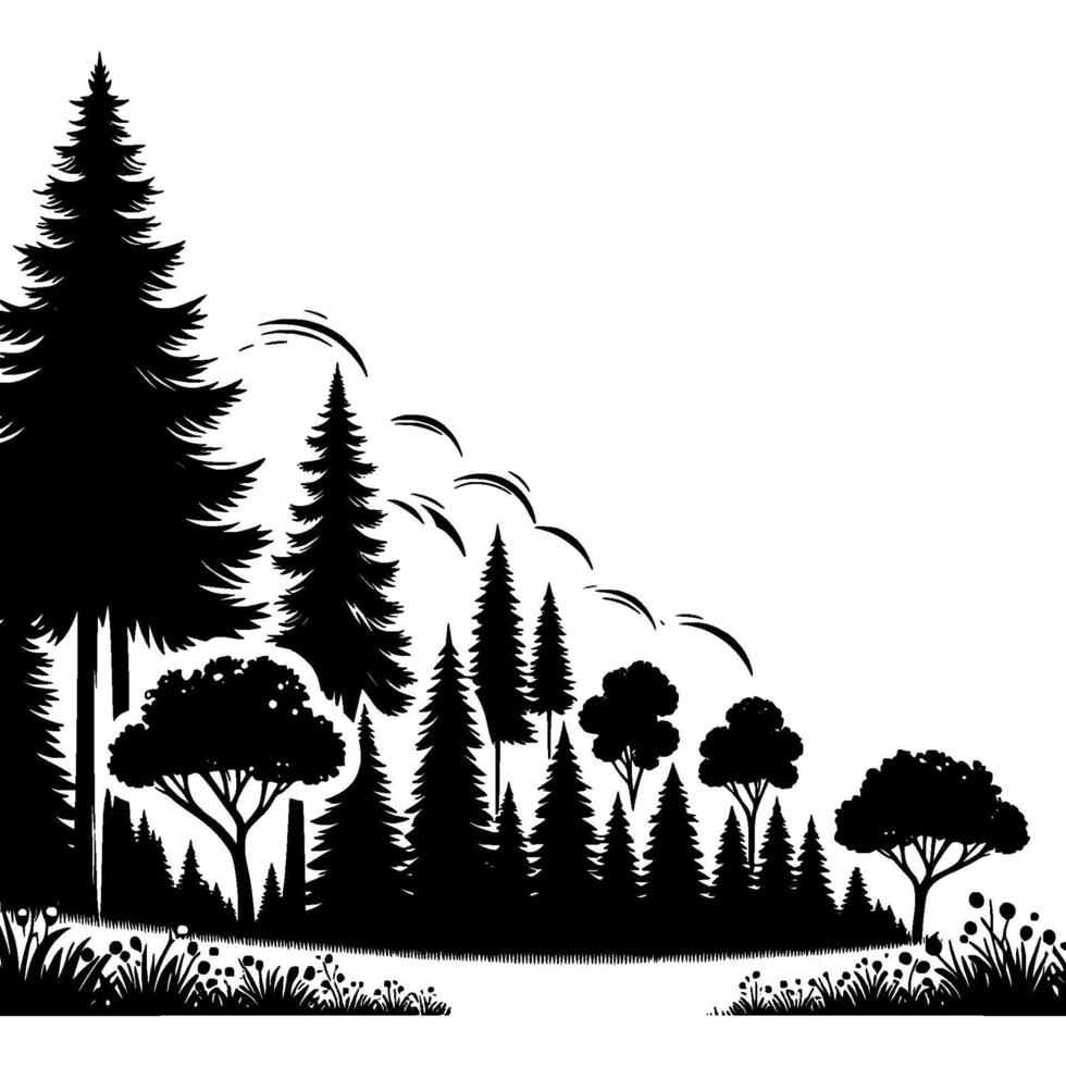 Forest silhouette black white nature illustration vector