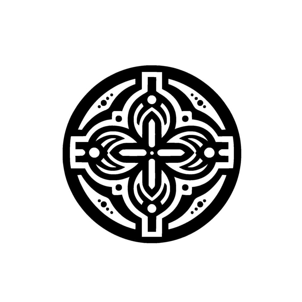 Intricate geometric circle ornament, black white vector