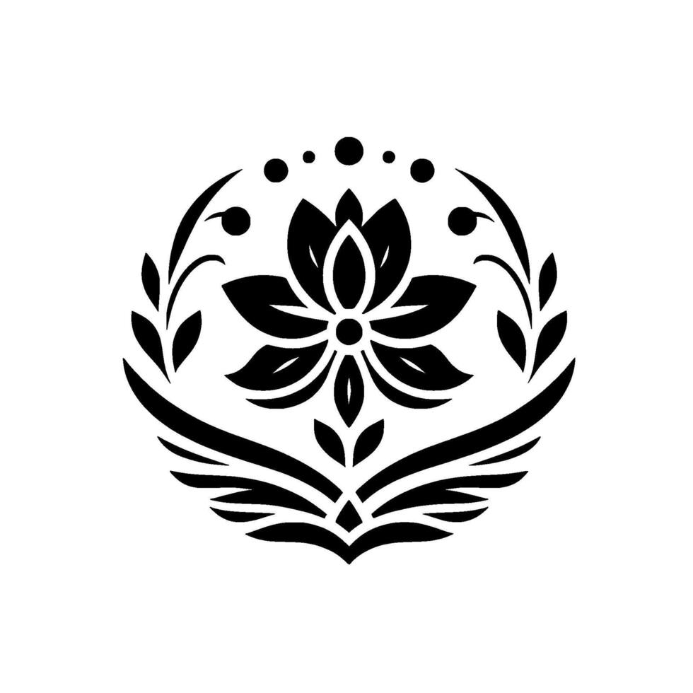 Black and white lotus flower mandala illustration on white background vector