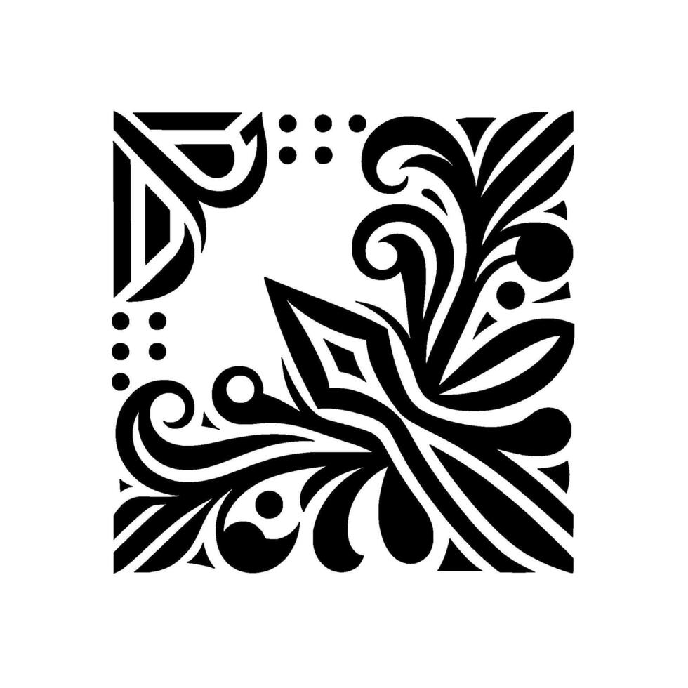 Geometric corner , black white floral pattern, modern, decorative, for print vector