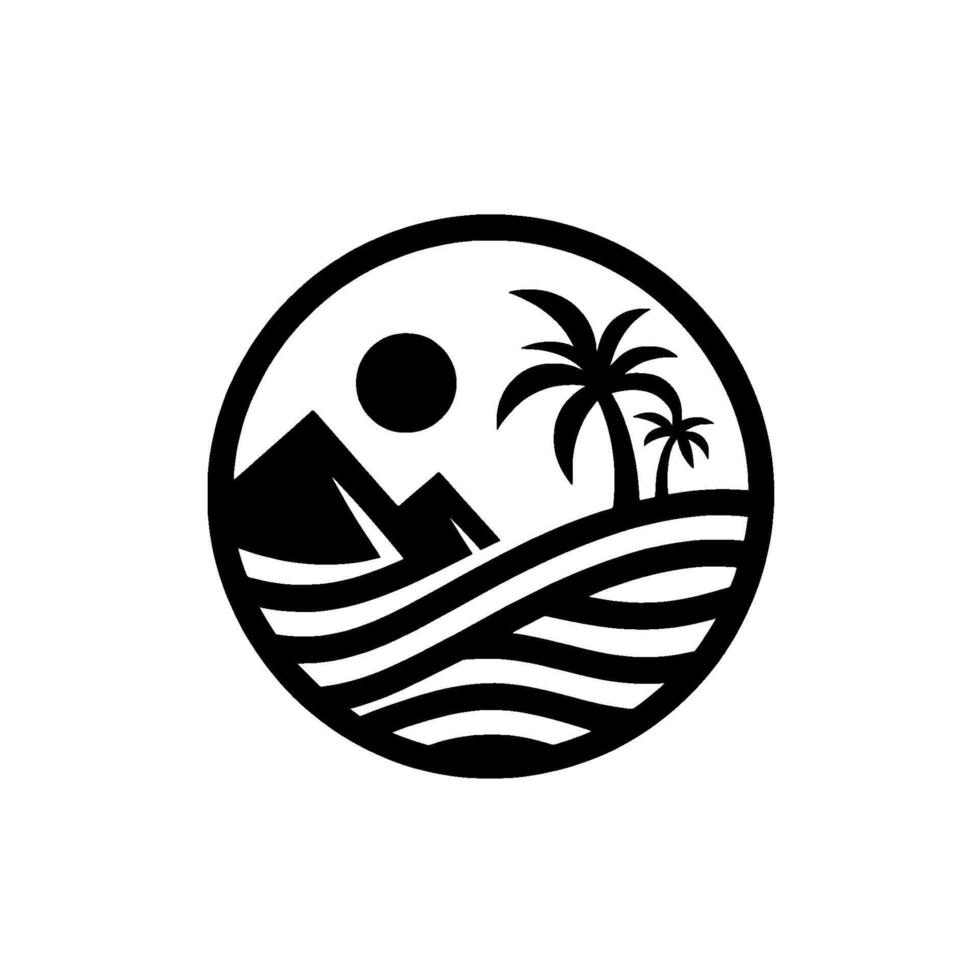 Coastal paradise minimalist of beach scene in circle vector