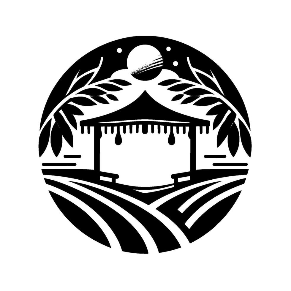 Gazebo silhouette minimalist landscape , art vector