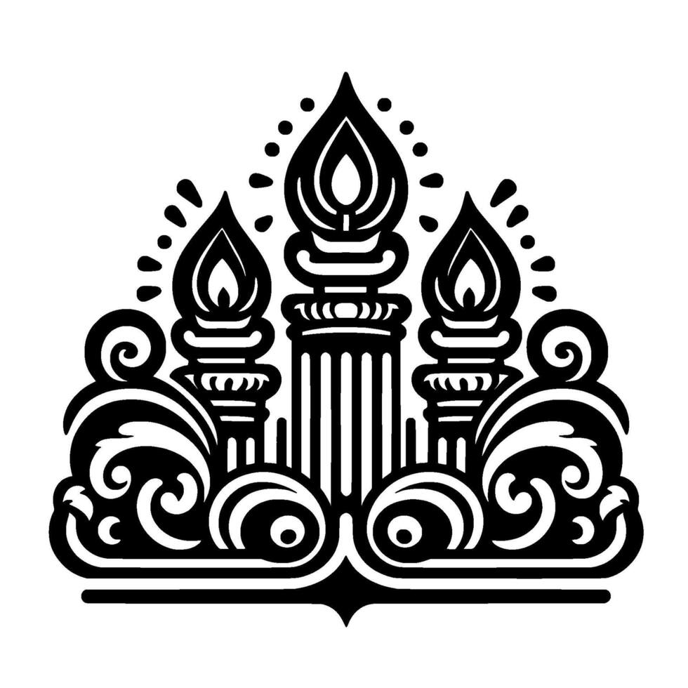 Elegant candle motif black white illustration vector