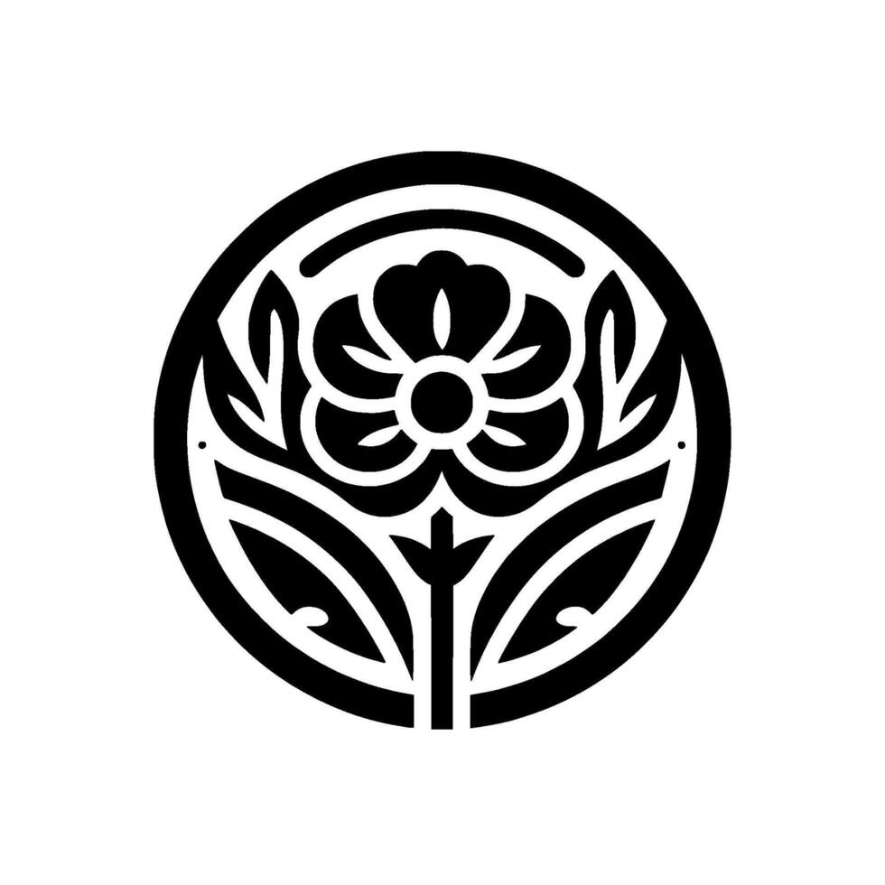 Floral emblem black white circular with stylized flower leaves vector