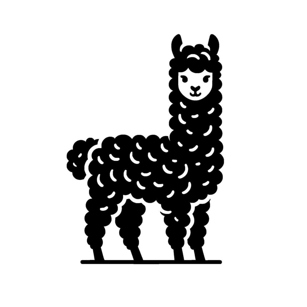 Simple black and white llama cute, minimalist vector