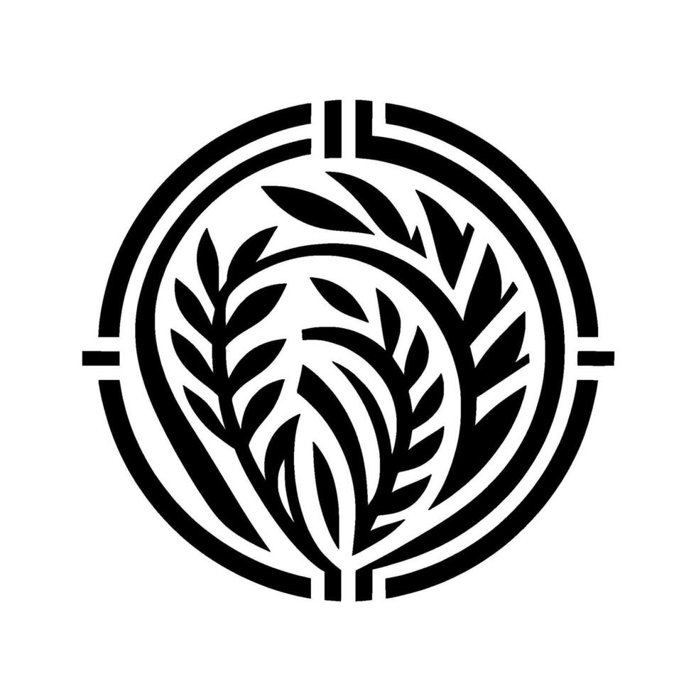 Minimalist abstract black leaves in circle vector