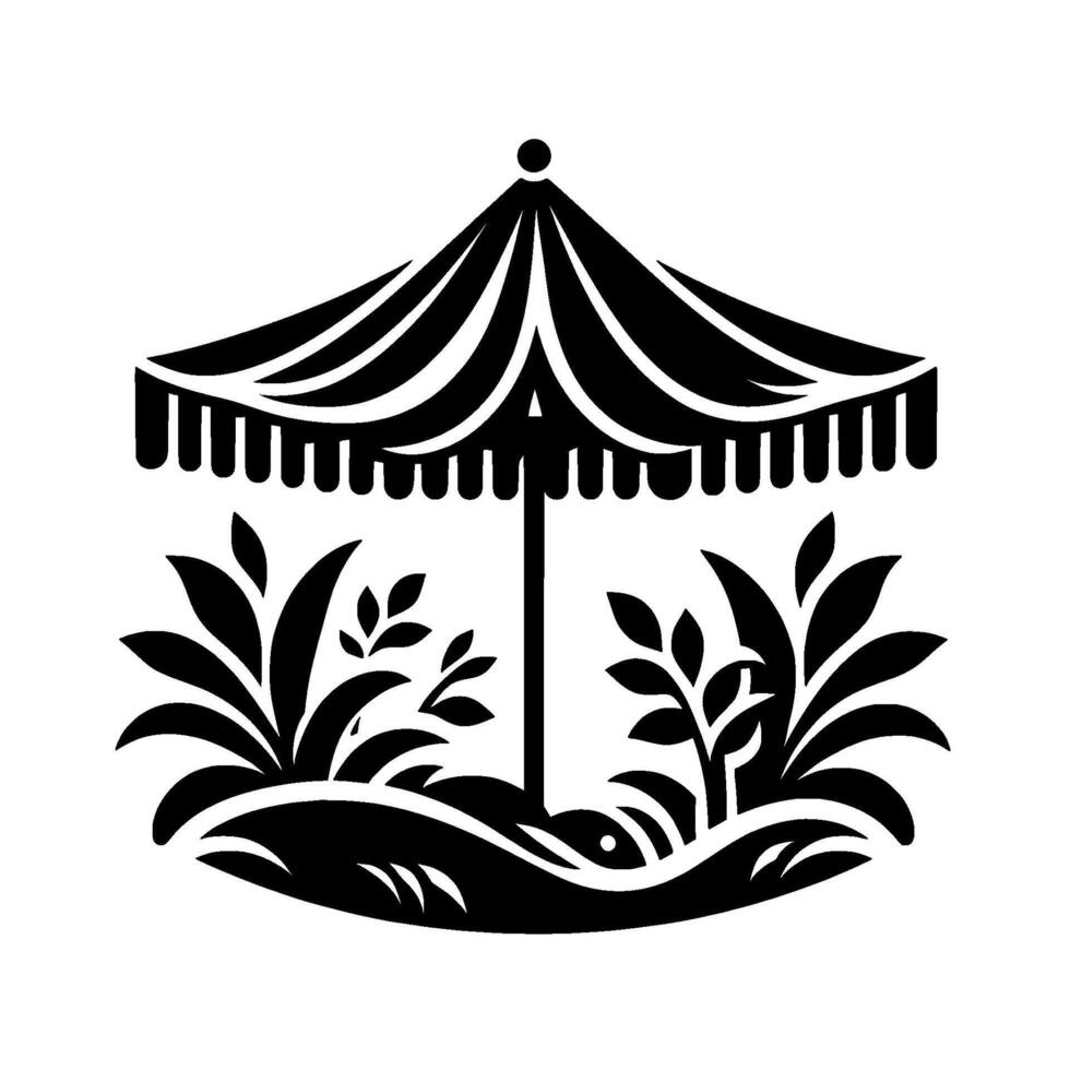 Black and white garden parasol silhouette minimalist vector