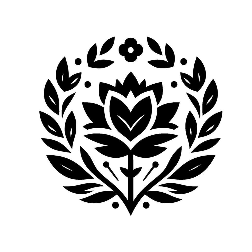 Elegant black floral emblem, minimalist decorative vector