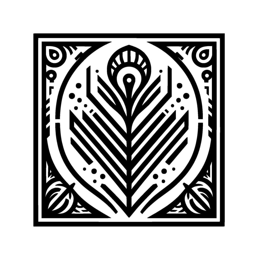 Geometric peacock feather , black and white, square composition vector