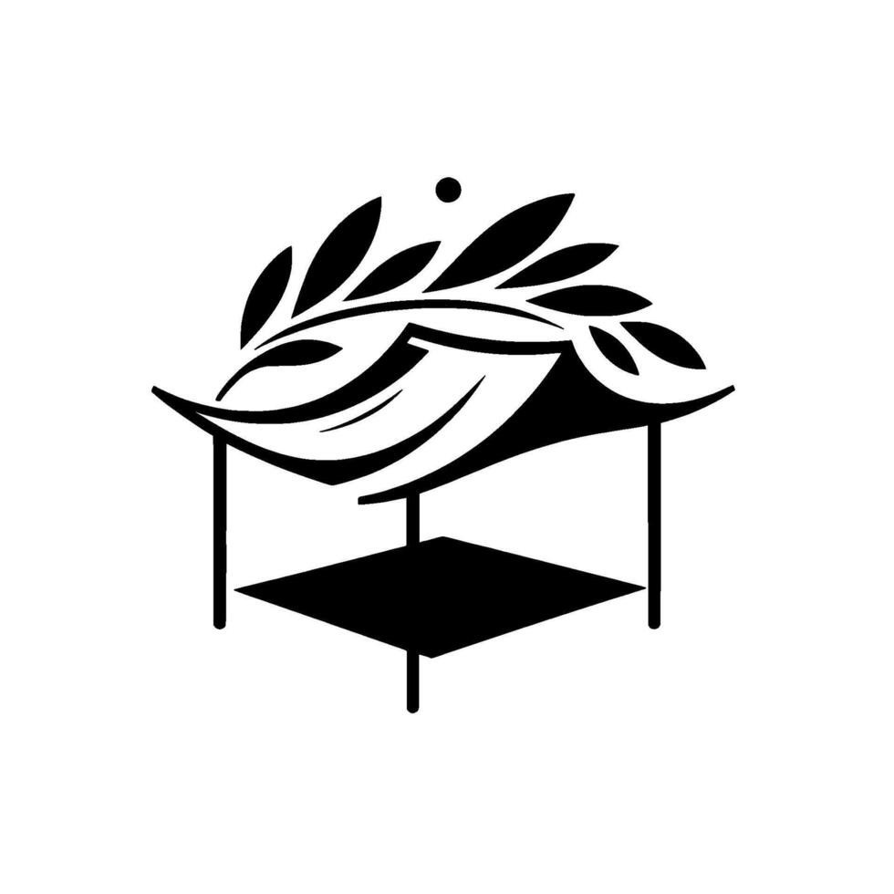 Minimalist tent with olive branch in black white vector
