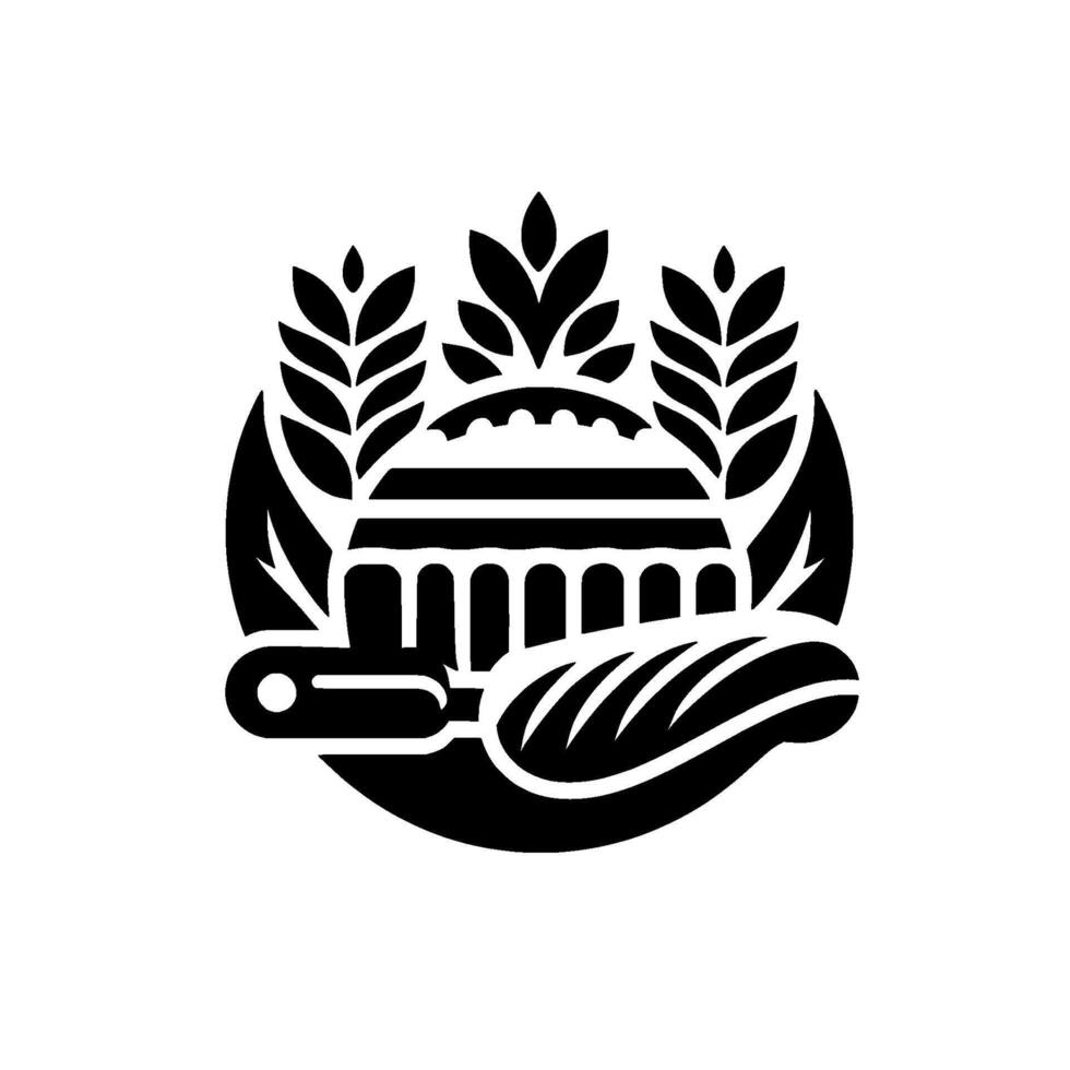 Black and white bakery with bread, wheat, and utensil vector